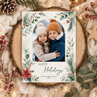 Winter Foliage Botanical Christmas 4 Photo  Holiday Card