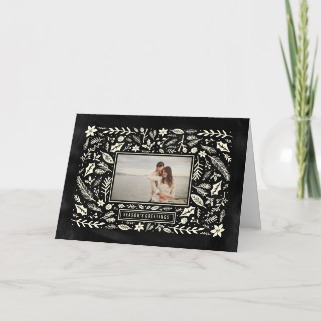 Winter Foliage Chalkboard Holiday Card (Front)