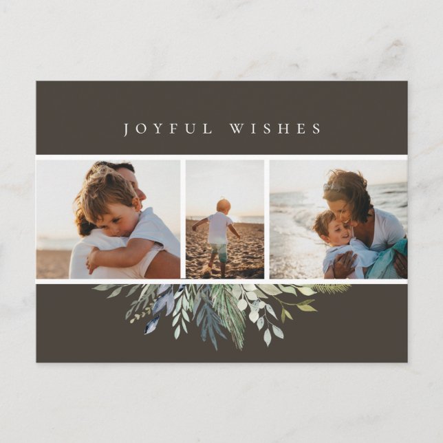 Winter Foliage Christmas Photo Collage Grey Holiday Postcard (Front)