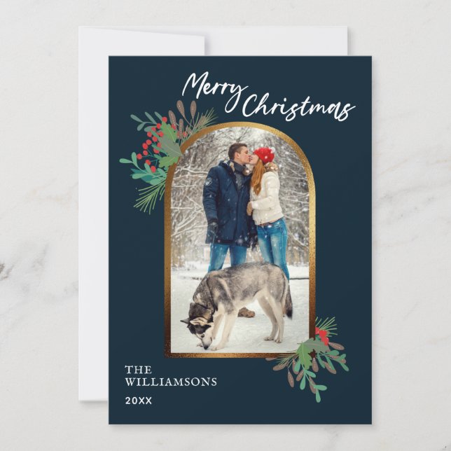 Winter Foliage Custom Photo Merry Christmas  Holiday Card (Front)