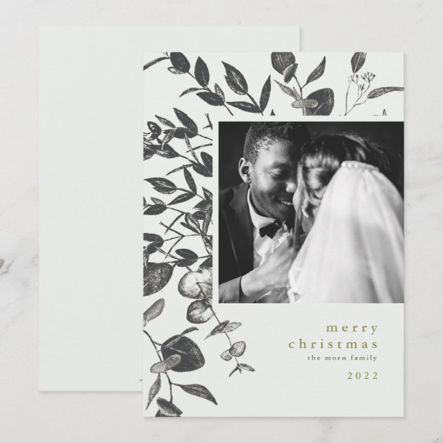 Winter Foliage Drawing Christmas Photo Card (Front/Back)