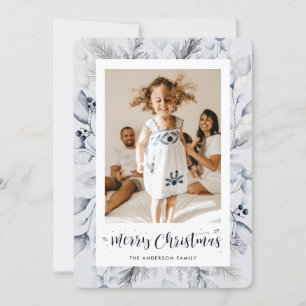 Winter Foliage Frame Photo Merry Christmas Card