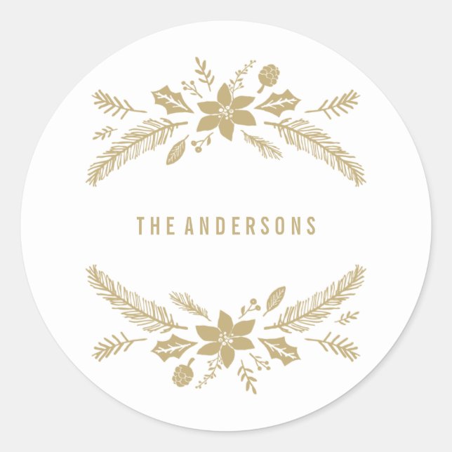 Winter Foliage Gold Classic Round Sticker (Front)