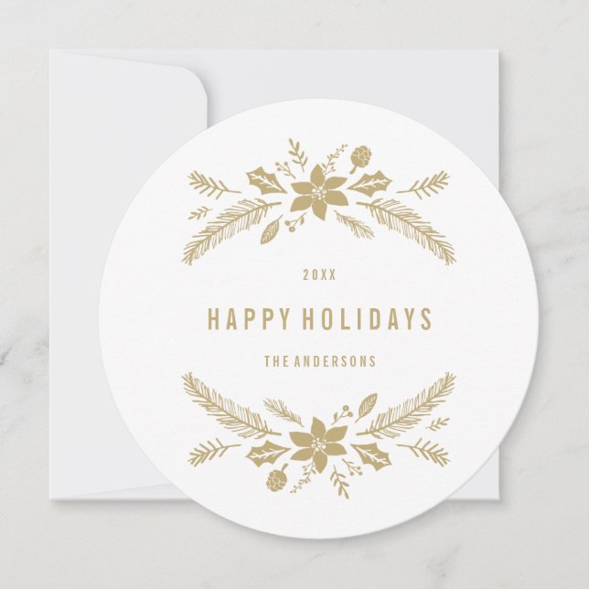 Winter Foliage Gold Holiday Card (Front)