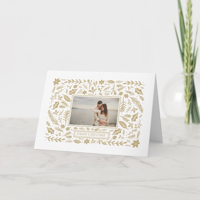 Winter Foliage Gold Holiday Card (Front)
