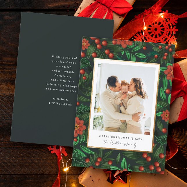 Winter Foliage Greenery Merry Christmas Photo Holiday Card (Creator Uploaded)