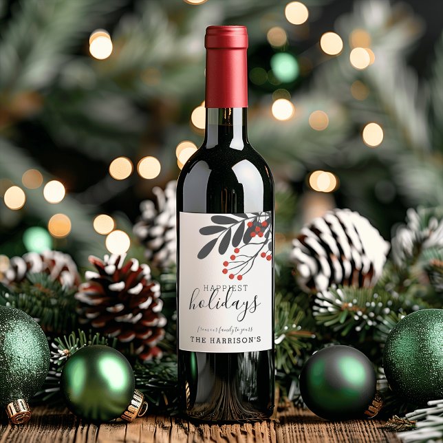 Winter Foliage Happiest Holidays Personalised Wine Label (Winter Foliage Happiest Holidays Personalized Wine Label)