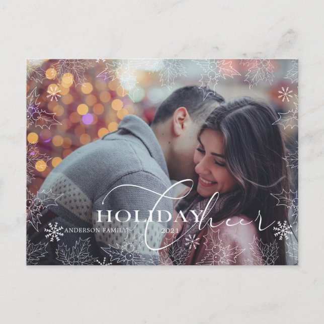 winter foliage holiday photo elegant script postcard (Front)