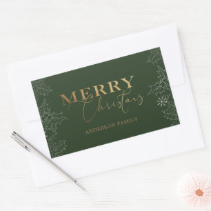 Winter Foliage Merry Christmas Faux Foil Rectangular Sticker