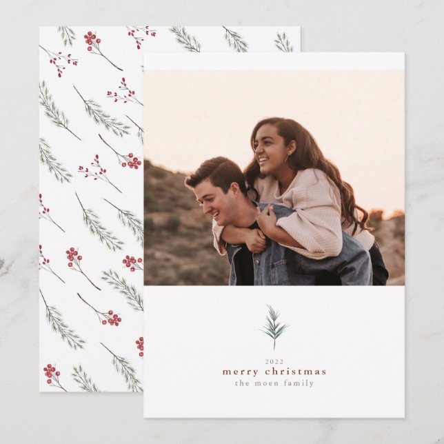 Winter Foliage Minimalist Christmas Photo Card (Front/Back)