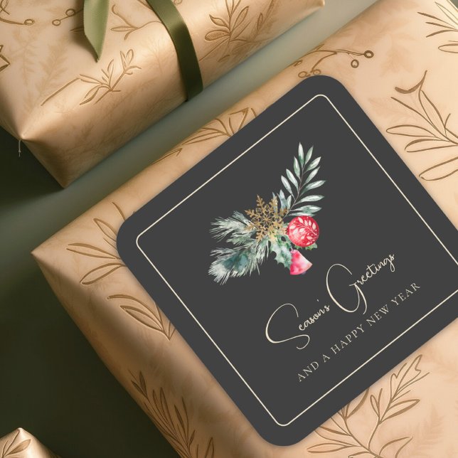 Winter Foliage Minimalist Merry Christmas Ornament Square Sticker (Creator Uploaded)