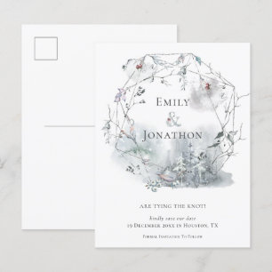 Winter Foliage Names Wedding Save The Date Invitation Postcard