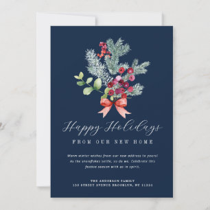 winter foliage navy blue moving announcement card
