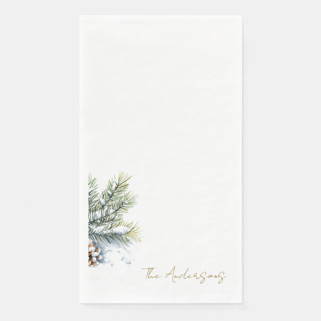 Winter Foliage Personalised Holiday Script Napkin (Front)