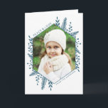 Winter Foliage Photo Holiday Greeting Card | Teal<br><div class="desc">This stunning Christmas photo greeting card features a hexagonal frame to showcase your favourite photo. Delicate foliage in dark teal adds decoration over a white background. All text fields can be customised.</div>