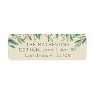 Winter Foliage + Red Berries Classic Ivory Address