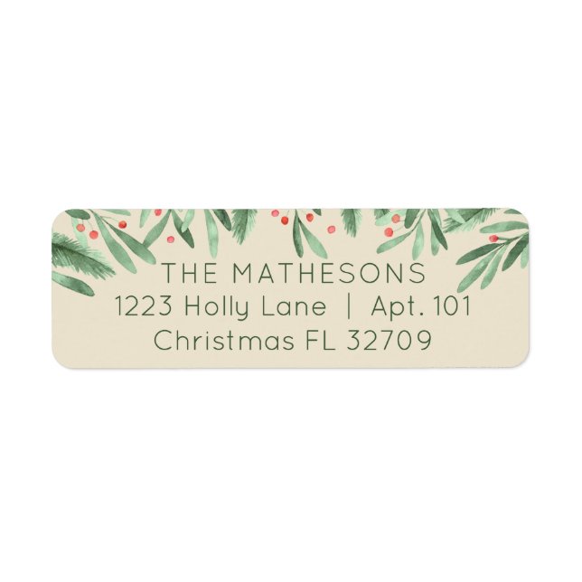 Winter Foliage + Red Berries Classic Ivory Address (Front)