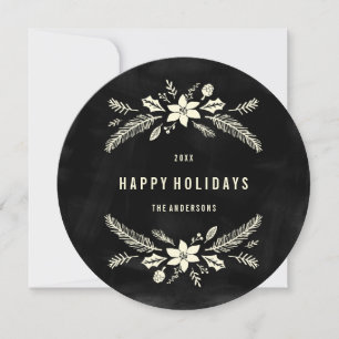 Winter Foliage Round   Holiday Photo Card