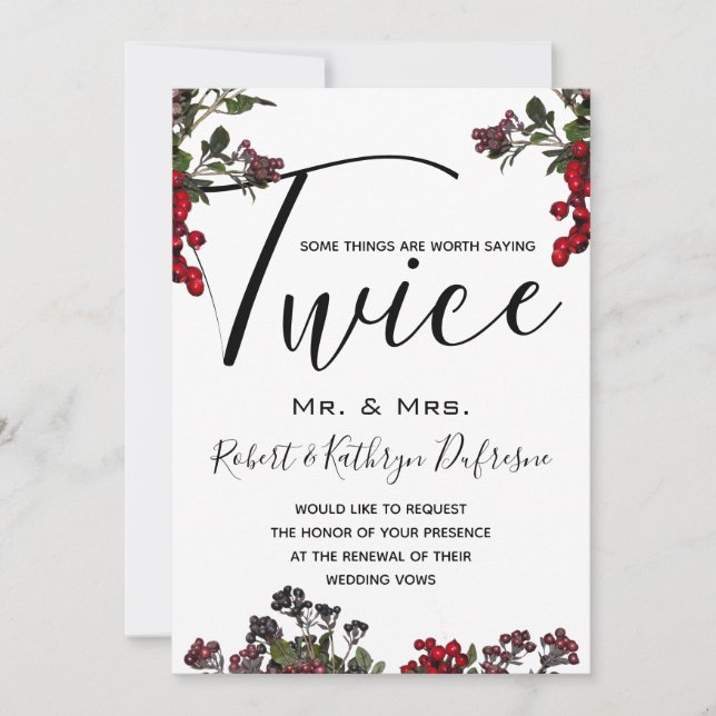 Winter Foliage Saying It Twice Vow Renewal Invitation (Front)