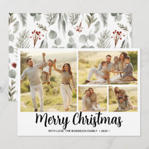 Winter Foliage Script 4 Photo Collage Christmas Holiday Card