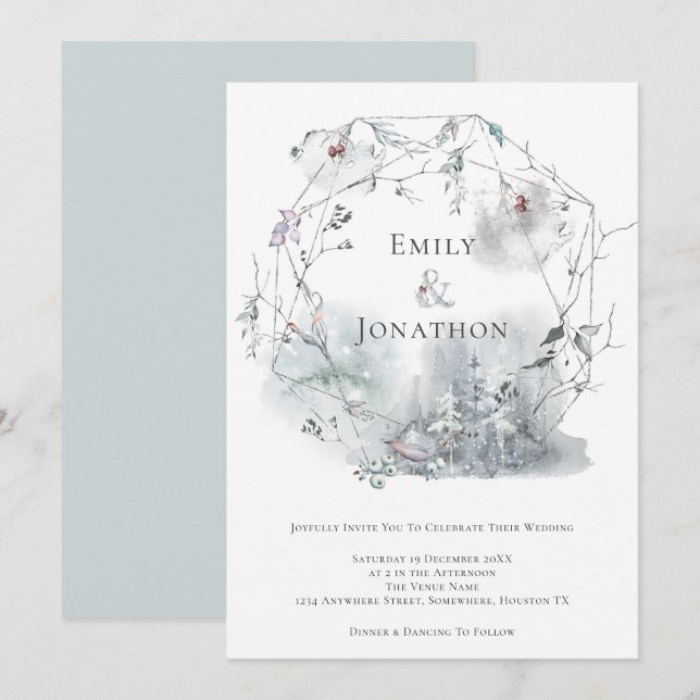Winter Foliage Watercolor Berries Wedding Invitation (Front/Back)