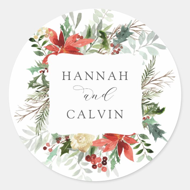 Winter Foliage Wedding Classic Round Sticker (Front)