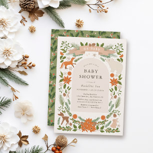 Winter Foliage Woodland Animals Baby Shower Invitation
