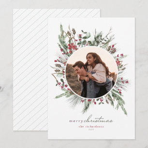 Winter Foliage Wreath Christmas Photo Card
