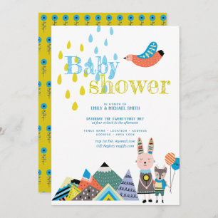 Winter Folk Art Baby Shower Invites Scandinavian