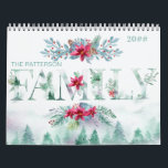 Winter Forest 2 Photos per Month Family 2022 Calendar<br><div class="desc">Create your own family calendar with up to 24 of your favourite photos, your name and the year. The cover has a watercolor winter forest scene with floral garlands and the word FAMILY in decorated letters. The design includes forest trees, pine cones, poinsettia, berries and foliage. The photo template is...</div>