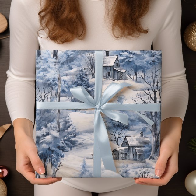 Winter Forest and a Barn Christmas  Wrapping Paper (Creator Uploaded)