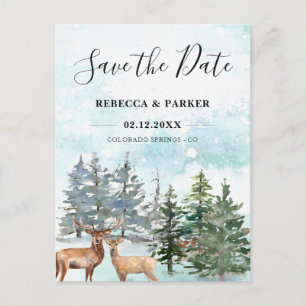Winter Forest and deers Save the Date postcard