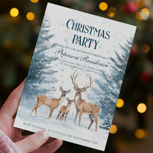 Winter Forest and Reindeer Christmas Party Invitation