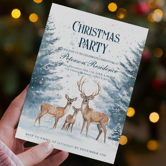 Winter Forest and Reindeer Christmas Party Invitation (Creator Uploaded)