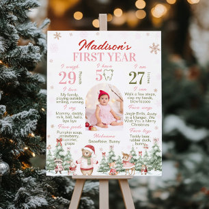 Winter Forest Animal Girl Birthday Milestone Photo Poster