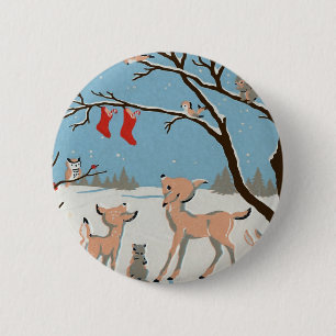 Winter Forest Animals 6 Cm Round Badge