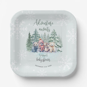 Winter Forest Animals In Snow Baby Shower Paper Plate