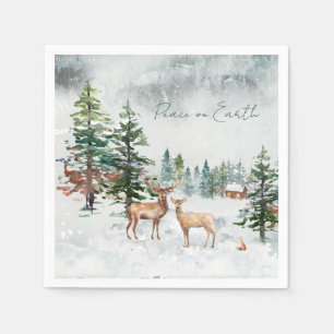 Winter Forest Animals Peace On Earth Christmas Napkin