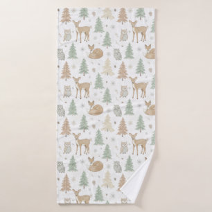 Winter Forest Animals Seamless Pattern Bath Towel