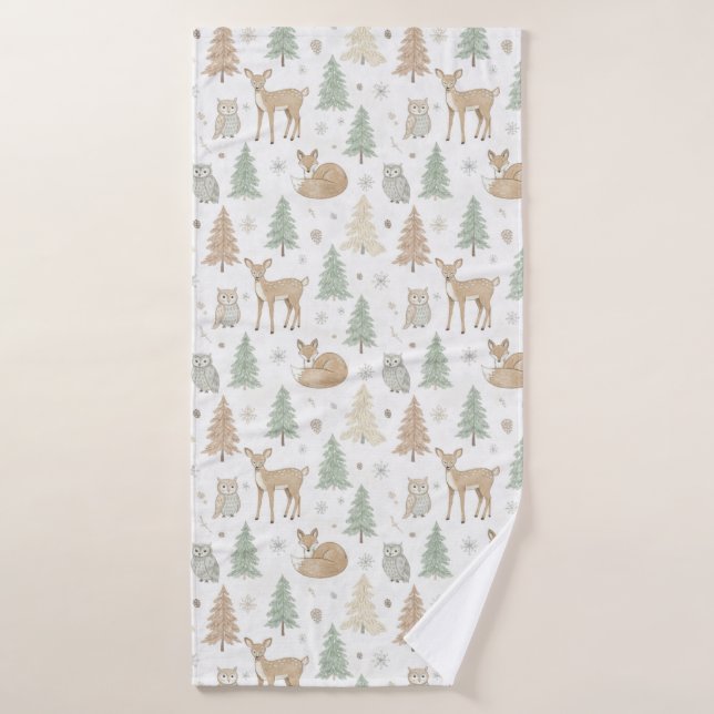 Winter Forest Animals Seamless Pattern Bath Towel (Bath Towel)