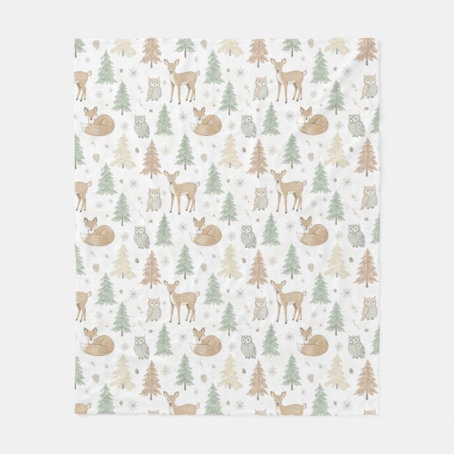 Winter Forest Animals Seamless Pattern Fleece Blanket (Front)