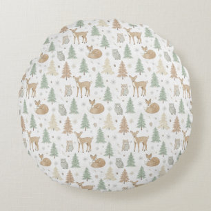 Winter Forest Animals Seamless Pattern Round Cushion