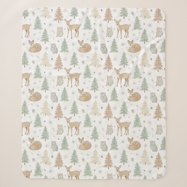 Winter Forest Animals Seamless Pattern Sherpa Blanket (Front)