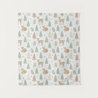 Winter Forest Animals Seamless Pattern Tapestry