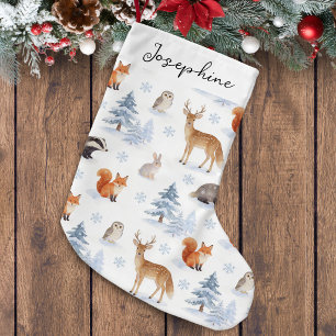 Winter Forest Animals Wildlife Personalised Small Christmas Stocking