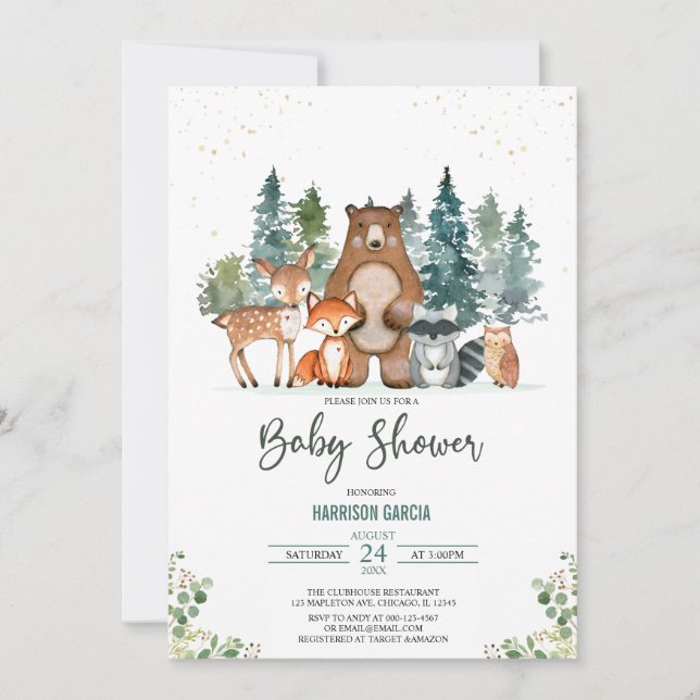 Winter Forest Animals Woodland Baby Shower Invitation (Front)
