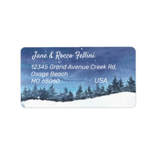 Winter forest at night custom address label