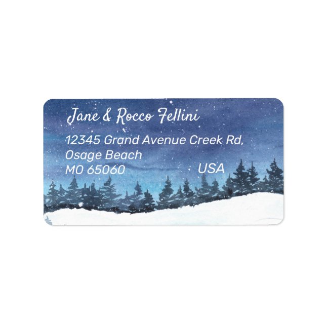 Winter forest at night custom address label (Front)