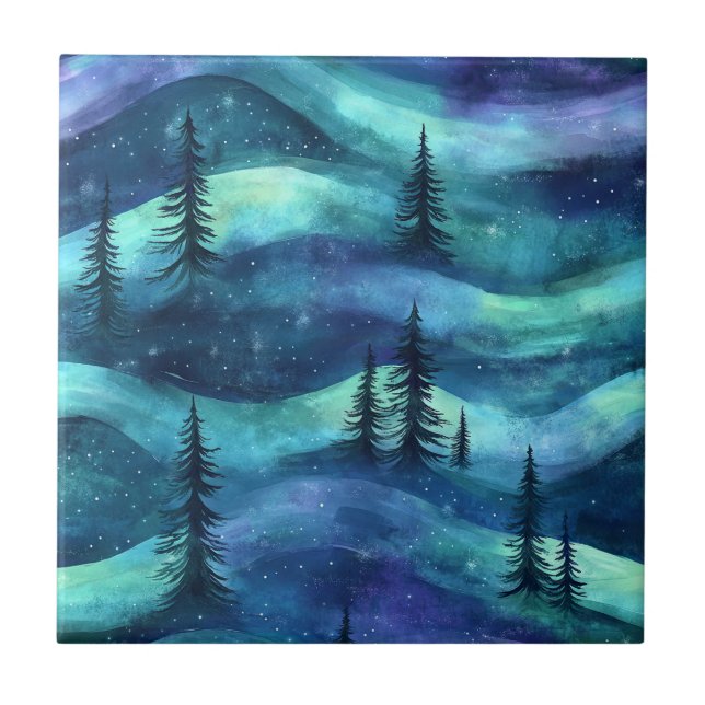 Winter Forest Aurora Pattern Tile (Front)