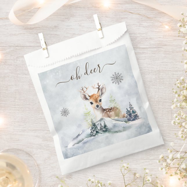 Winter Forest Baby Deer Animal Baby Shower  Favour Bags (Clipped)